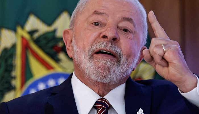 FILE PHOTO: Brazil's President Luiz Inacio Lula da Silva gestures during a ministerial meeting to celebrate the first 100 days of his government at the Planalto Palace in Brasilia, Brazil, April 10, 2023. REUTERS/Ueslei Marcelino