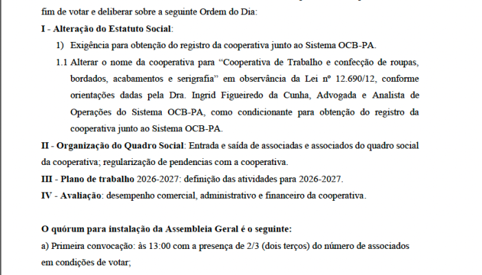 Confecooper convoca associados para assembleia geral em Parauapebas