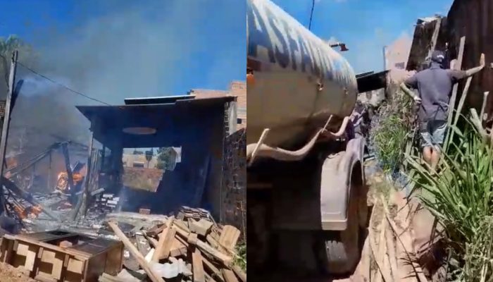 Incêndio foi registrado na manhã desta segunda-feira (25), na Rua Itacaiunas, no Setor Marajoara (Foto: Reprodução / Redes Sociais