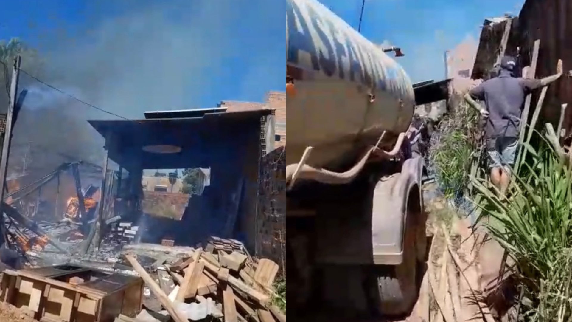 Incêndio foi registrado na manhã desta segunda-feira (25), na Rua Itacaiunas, no Setor Marajoara (Foto: Reprodução / Redes Sociais