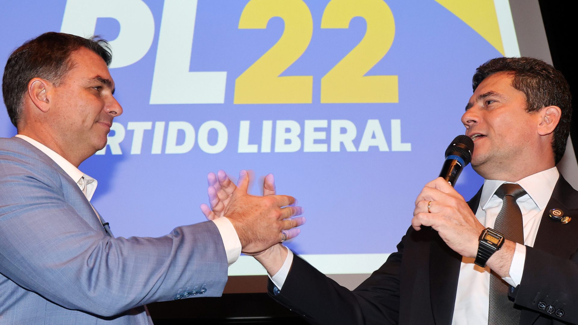 Flávio Bolsonaro e Sergio Moro&nbsp; (Beto Barata/ PL/Divulgação