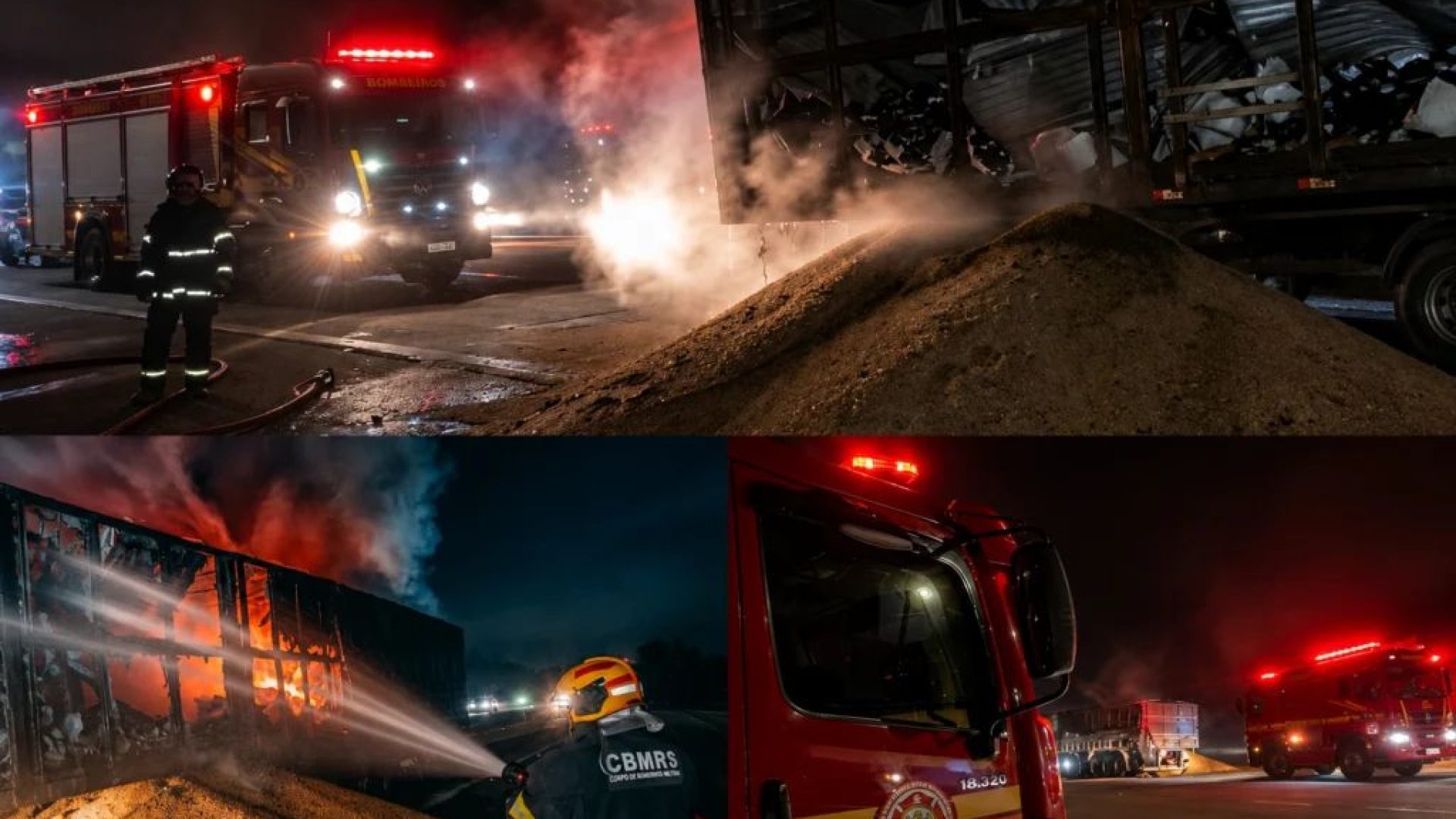 Soja em chamas: bombeiros combatem incêndio em carreta na Br-392, Rio Grande do Sul