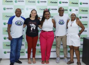 Mestre Cobrinha, graduanda Sinhá, mestranda Relva, mestrando Zumbi e graduada Maré visitaram a redação do Correio para divulgar o evento – Foto Evangelista Rocha