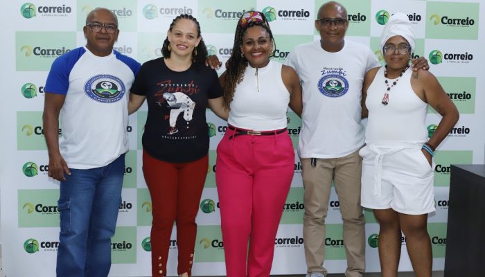 Mestre Cobrinha, graduanda Sinhá, mestranda Relva, mestrando Zumbi e graduada Maré visitaram a redação do Correio para divulgar o evento – Foto Evangelista Rocha