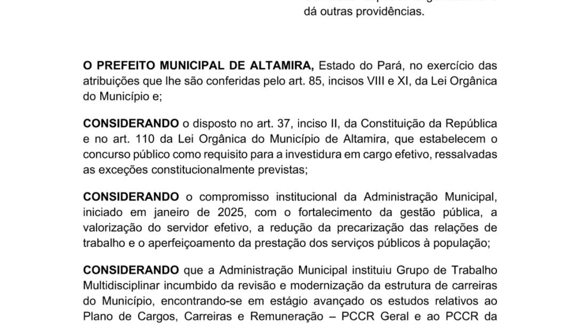 Ascom/PMA O post Prefeitura de Altamira divulga decreto que regulamenta organização de concurso público previsto para 20